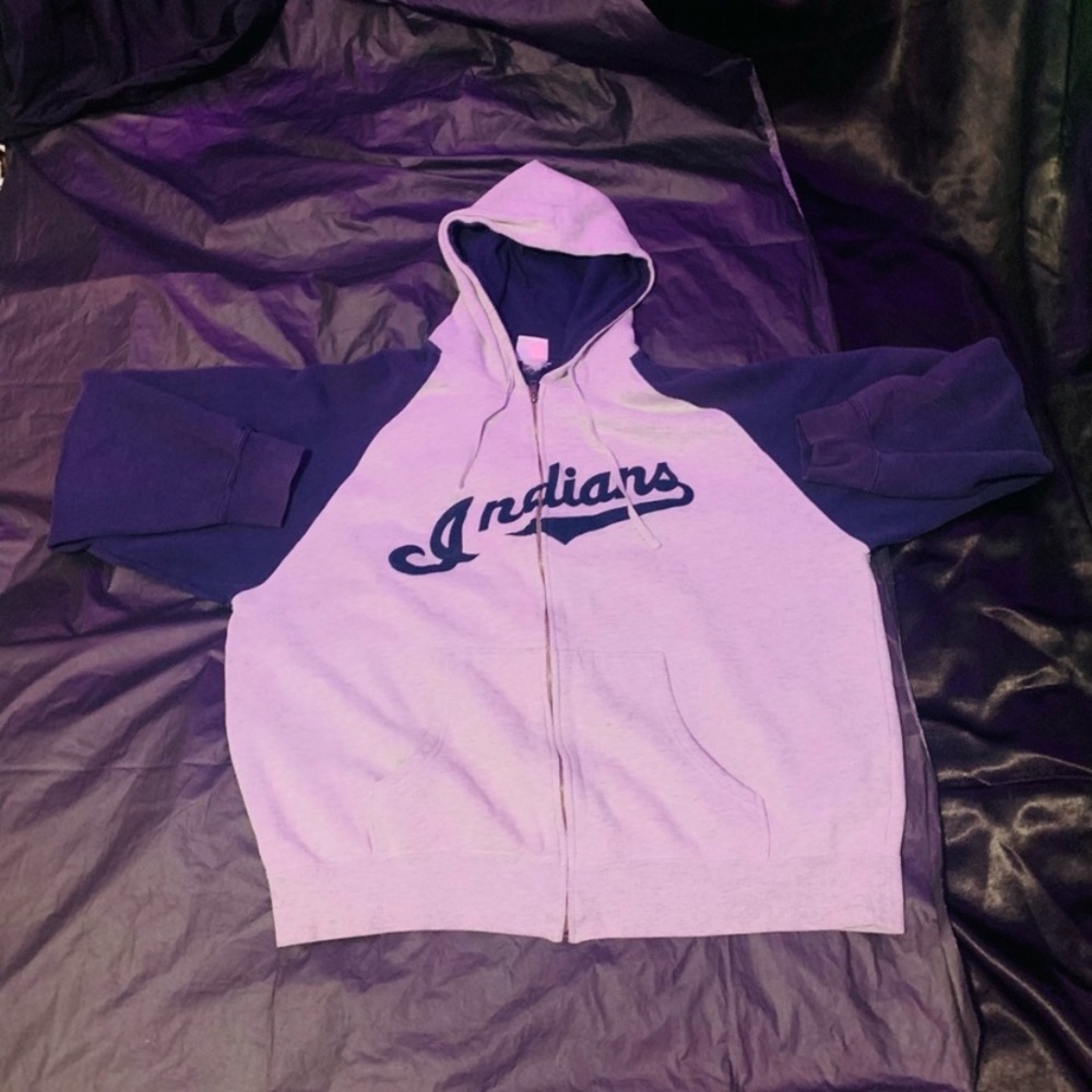 Vintage Cleveland Indians Gray and Blue Zip-Up Hoodie